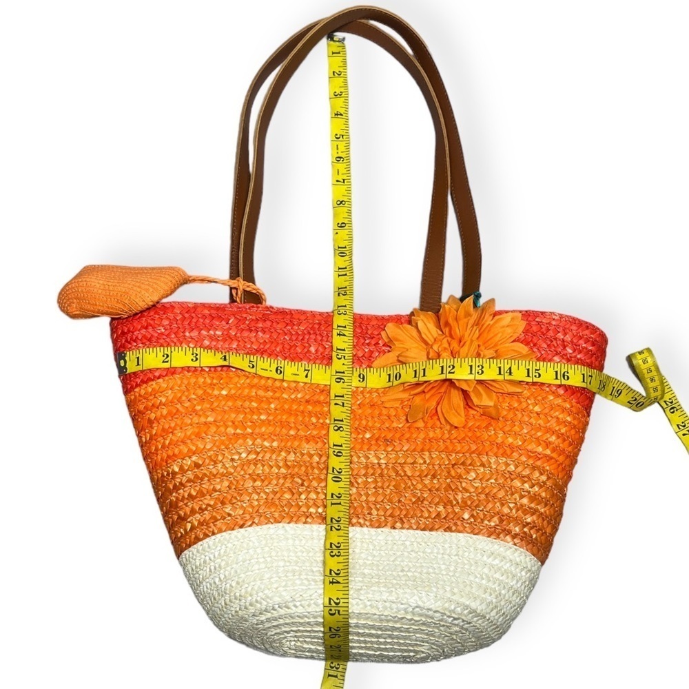 World Traveler Pacific Paradise orange rattan tote bag with change purse - Picture 8 of 11